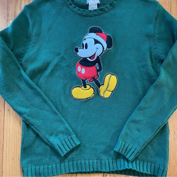 Vintage Disney Mickey Mouse Christmas Holiday Forest Green Sweater XL - Picture 2 of 6